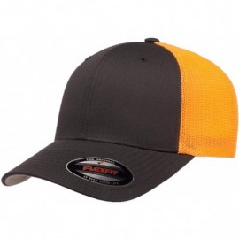 Baseball Caps The Original Flexfit Yupoong Mesh Trucker Hat Cap & 2-Tone - Charcoal/Neon Orange - CB196GZ2KWQ $28.18