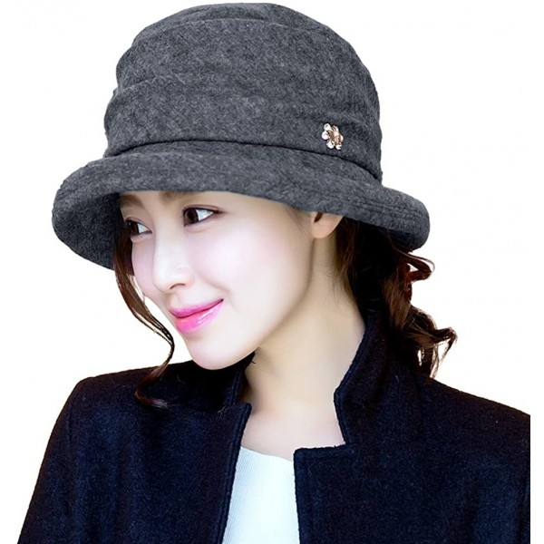 Bucket Hats Cloche Round Hat for Women 1920s Fedora Bucket Vintage Hat Flower Accent - 16060_grey - CT12M68T4DT $19.64