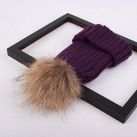 Skullies & Beanies Winter Knitted Beanie Hat Soft Warm Wool Hat with Removable Faux Fur Pom Pom - Purple - CD18IHD3CN9 $15.29