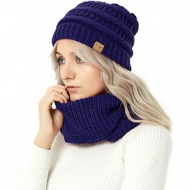 Skullies & Beanies Winter Cable Knit Beanie Hat and Infinity Scarf Set-Men&Women Warm Skull Cap - Dark Blue(beanie&scarf Set)...