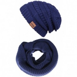 Skullies & Beanies Winter Cable Knit Beanie Hat and Infinity Scarf Set-Men&Women Warm Skull Cap - Dark Blue(beanie&scarf Set)...