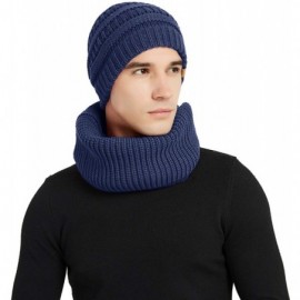 Skullies & Beanies Winter Cable Knit Beanie Hat and Infinity Scarf Set-Men&Women Warm Skull Cap - Dark Blue(beanie&scarf Set)...