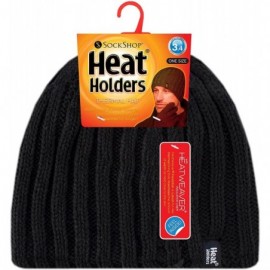 Skullies & Beanies Men's Thermal Fleece Ribbed Knitted Winter Hat 3.4 Tog - One Size - Black - CY1220VXVGX $16.45