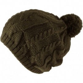 Skullies & Beanies Thick Crochet Knit Slouchy Pom Pom Beanie Winter Ski Hat - Olive Regular - C5127C7FY5L $9.18