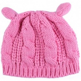 Berets Women Winter Wool Baggy Beret Beanie Cute Devil Cat Ear Crochet Braided Knit Hat Ski Cap - Pink - CK199OSYSTI $13.32