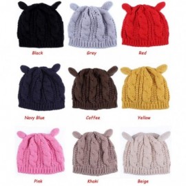 Berets Women Winter Wool Baggy Beret Beanie Cute Devil Cat Ear Crochet Braided Knit Hat Ski Cap - Pink - CK199OSYSTI $13.32