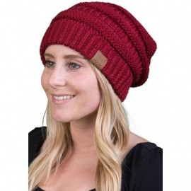 Skullies & Beanies Solid Ribbed Beanie Slouchy Soft Stretch Cable Knit Warm Skull Cap - Burgundy - Metallic - C2185RX5GQ8 $13.38