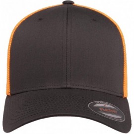 Baseball Caps The Original Flexfit Yupoong Mesh Trucker Hat Cap & 2-Tone - Charcoal/Neon Orange - CB196GZ2KWQ $16.24