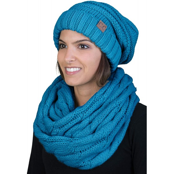 Skullies & Beanies Oversized Slouchy Beanie Bundled with Matching Infinity Scarf - Teal - CM1896K0CD2 $27.52