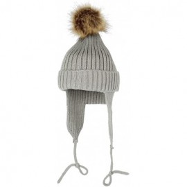 Skullies & Beanies Ribbed Knit Beanie Velour Lining Hat Pom Earflaps Cap BZ70012 - Grey - CL18KKKXT3I $17.56