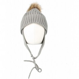 Skullies & Beanies Ribbed Knit Beanie Velour Lining Hat Pom Earflaps Cap BZ70012 - Grey - CL18KKKXT3I $17.56