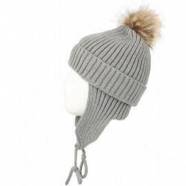 Skullies & Beanies Ribbed Knit Beanie Velour Lining Hat Pom Earflaps Cap BZ70012 - Grey - CL18KKKXT3I $17.56