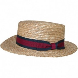 Sun Hats Straw 2 Inch Brim Boater Hat with Navy Band - Tan - CJ11K4VQHJZ $33.82