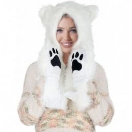 Skullies & Beanies Animal Hood Hat Scarf and Mitten Gloves 3-in-1 Multifunction Furry Hoodie - 1478_white - CN186WSH0CH $14.50