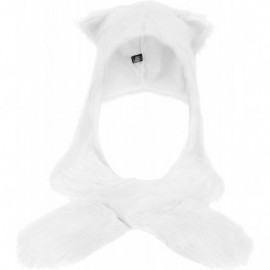 Skullies & Beanies Animal Hood Hat Scarf and Mitten Gloves 3-in-1 Multifunction Furry Hoodie - 1478_white - CN186WSH0CH $14.50