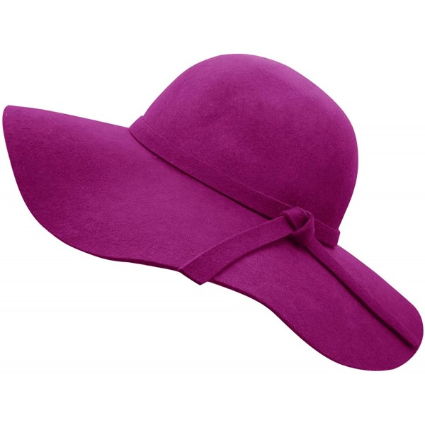 Fedoras Women's Wide Brim Wool Ribbon Band Floppy Hat - Purple - C118ID6YSKO $14.51