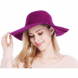 Fedoras Women's Wide Brim Wool Ribbon Band Floppy Hat - Purple - C118ID6YSKO $14.51