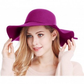 Fedoras Women's Wide Brim Wool Ribbon Band Floppy Hat - Purple - C118ID6YSKO $14.51