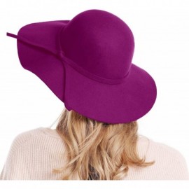 Fedoras Women's Wide Brim Wool Ribbon Band Floppy Hat - Purple - C118ID6YSKO $14.51