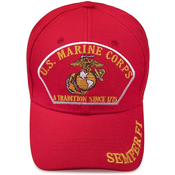 Baseball Caps USMC Marine Baseball Cap with Emblem- Semper Fi and Motto - Red - CB193EN3WX7 $8.91