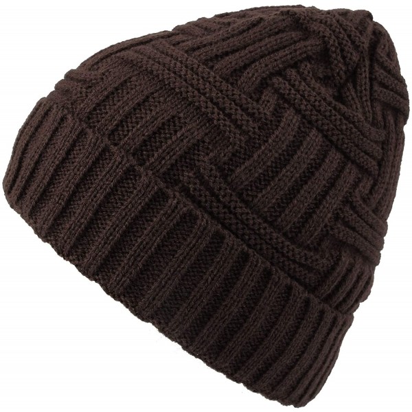 Skullies & Beanies Fleece Lined Knit Beanie Winter Hat Slouchy Watch Cap HZ50031 - Brown - CB18L82QU9E $13.71