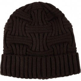 Skullies & Beanies Fleece Lined Knit Beanie Winter Hat Slouchy Watch Cap HZ50031 - Brown - CB18L82QU9E $13.71