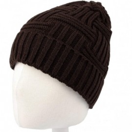 Skullies & Beanies Fleece Lined Knit Beanie Winter Hat Slouchy Watch Cap HZ50031 - Brown - CB18L82QU9E $13.71