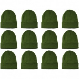 Skullies & Beanies Unisex Beanie Cap Knitted Warm Solid Color and Multi-Color Multi-Packs - 12 Pack - Army Green - CP18LZ3MRT...