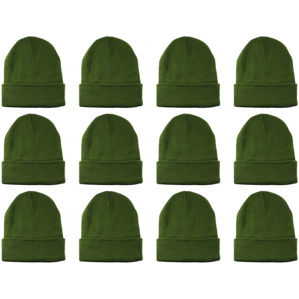 Skullies & Beanies Unisex Beanie Cap Knitted Warm Solid Color and Multi-Color Multi-Packs - 12 Pack - Army Green - CP18LZ3MRT...