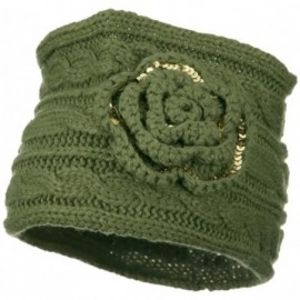 Headbands Sequin Flower Knit Head Band - Olive - Other - C51172V4XEL $14.20