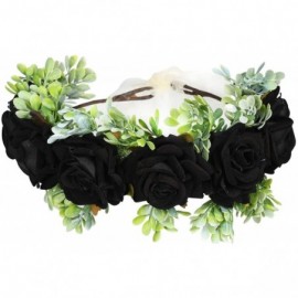 Headbands Adjustable Flower Crown Headband - Women Girl Festival Wedding Party Flower Wreath Headband - Black - C918UG8LYWC $...