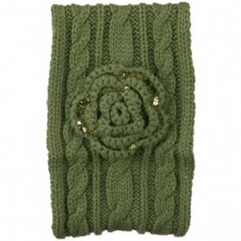 Headbands Sequin Flower Knit Head Band - Olive - Other - C51172V4XEL $14.20