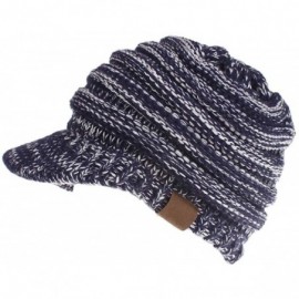 Skullies & Beanies Women's Warm Chunky Cable Knit Messy Bun Hat Ponytail Visor Beanie Cap (Navy White Mix) - CW18HYWN63E $21.65