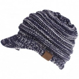 Skullies & Beanies Women's Warm Chunky Cable Knit Messy Bun Hat Ponytail Visor Beanie Cap (Navy White Mix) - CW18HYWN63E $11.81