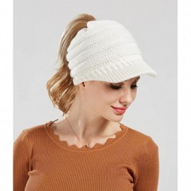 Skullies & Beanies Women's Warm Chunky Cable Knit Messy Bun Hat Ponytail Visor Beanie Cap (Navy White Mix) - CW18HYWN63E $11.81