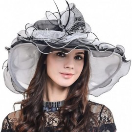 Sun Hats Womens Kentucky Derby Church Dress Wedding Floral Tea Party Hat S056 - White/Black - CA11X5YM5XF $20.98