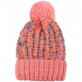 Skullies & Beanies Women's Winter Soft Knit Beanie Hat with Faux Fur Pom Pom - Mix Pink_fleece Lined - C8193MWGYDN $8.38