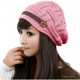 Skullies & Beanies Womens Beanie Hats-Stretch Crochet Knit Winter Warm Woolen Ski Cap - 03-pink - CX127AGR7ET $10.54