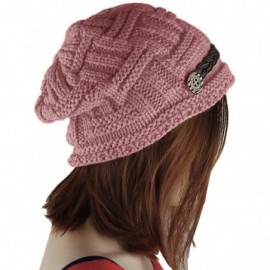 Skullies & Beanies Womens Beanie Hats-Stretch Crochet Knit Winter Warm Woolen Ski Cap - 03-pink - CX127AGR7ET $10.54