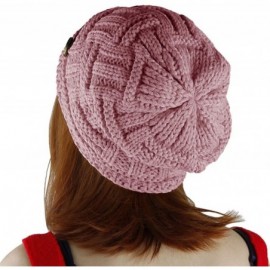 Skullies & Beanies Womens Beanie Hats-Stretch Crochet Knit Winter Warm Woolen Ski Cap - 03-pink - CX127AGR7ET $10.54