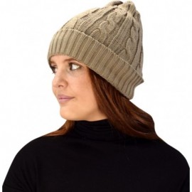 Skullies & Beanies Double Layer Fleece Lined Unisex Cable Knit Winter Beanie Hat Cap - Taupe - C512NE118E5 $17.23