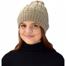 Skullies & Beanies Double Layer Fleece Lined Unisex Cable Knit Winter Beanie Hat Cap - Taupe - C512NE118E5 $17.23