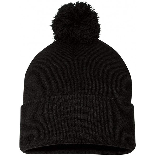 Skullies & Beanies SP15 - Pom Pom Knit Cap - Black - C811IRYMGK5 $6.38