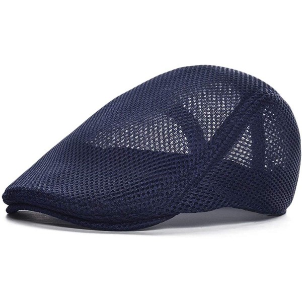 Newsboy Caps Men Breathable Mesh Summer Hat Newsboy Beret Ivy Cap Cabbie Flat Cap - Style3- Navy - C918SHL8LDY $7.81