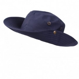 Sun Hats Men Summer Cotton Cowboy Sun Hat Wide Brim Bucket Fishing Hats - Dark Blue - CA184XCZR9R $12.51