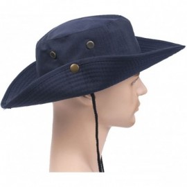 Sun Hats Men Summer Cotton Cowboy Sun Hat Wide Brim Bucket Fishing Hats - Dark Blue - CA184XCZR9R $12.51