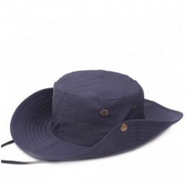 Sun Hats Men Summer Cotton Cowboy Sun Hat Wide Brim Bucket Fishing Hats - Dark Blue - CA184XCZR9R $12.51