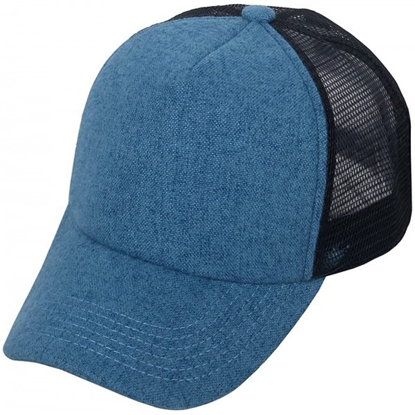 Baseball Caps Mesh Snapback Trucker Baseball Cap Hat with Adjustable Snapback Strap - Black/Blue - C4182E5EHUE $9.04