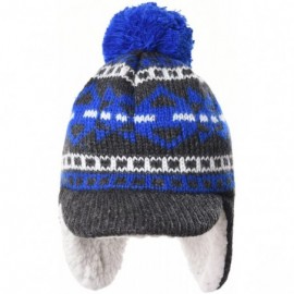 Skullies & Beanies Knit Fleece Fairs Isle Nordic Ear Flap Pom Beanie Hat CR7500 - Grey - CL12N0I9KHG $19.39