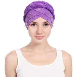 Skullies & Beanies Women India Hat Muslim Beading Braid Tail Chemo Beanie Scarf Turban Cancer Wrap Cap - Light Purple - CQ18W...